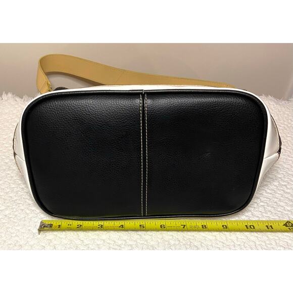 Liz Claiborne Large Shoulder Bag Black Beige Checks Tan - Leather Cotton READ - Picture 14 of 15